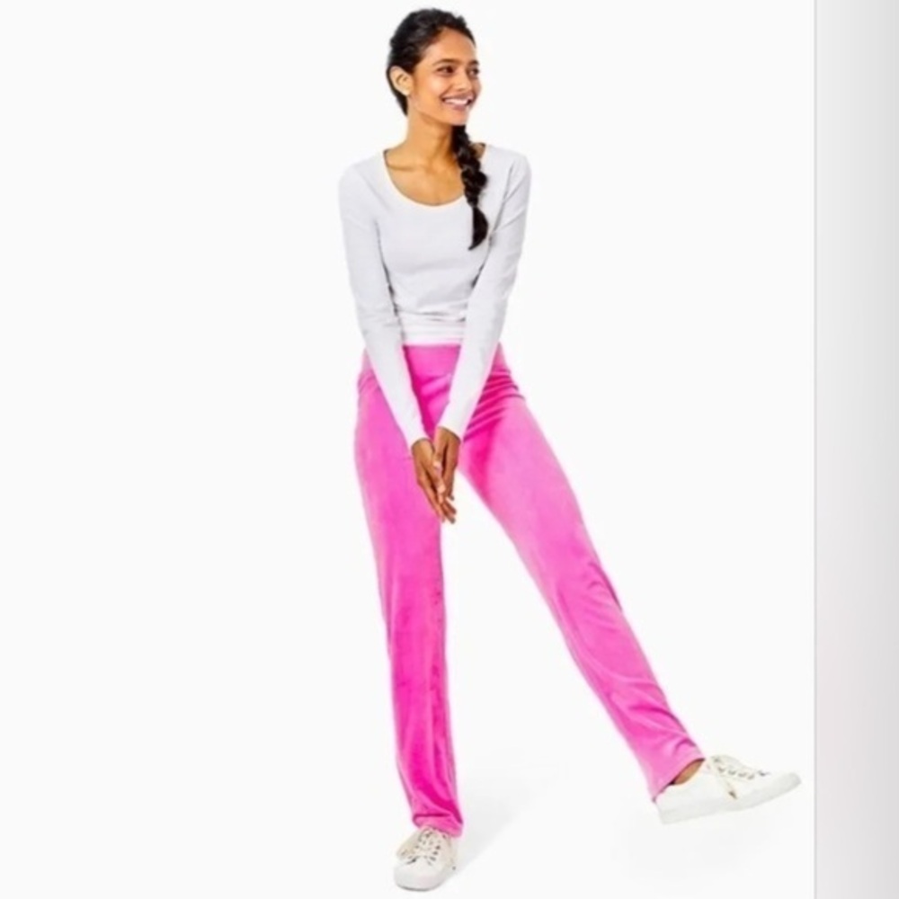 Lilly Pulitzer Womens Jordynne Velour Pant Berry Soirée Pink size XS